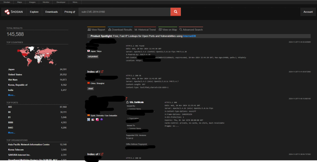 Image of heartbleed Shodan results.